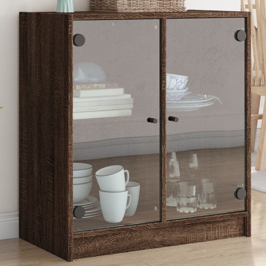 Armoire latérale avec portes en verre chêne marron 68x37x75,5cm