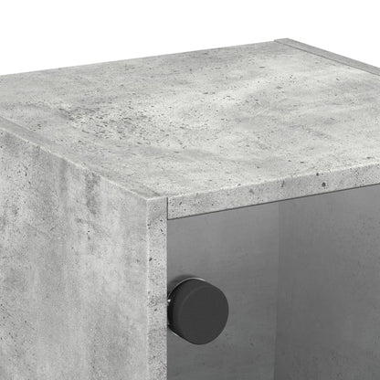 Table de chevet avec porte en verre gris béton 35x37x35 cm