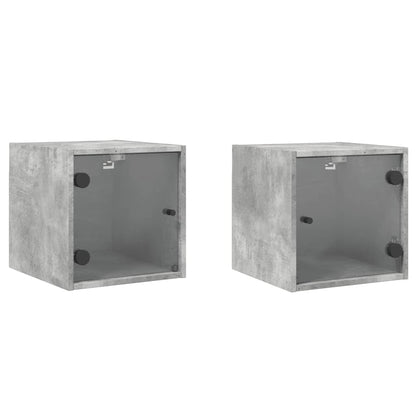 Tables de chevet et portes vitrées 2 pcs gris béton 35x37x35 cm