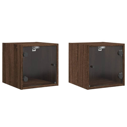 Tables de chevet et portes vitrées 2pcs chêne marron 35x37x35cm