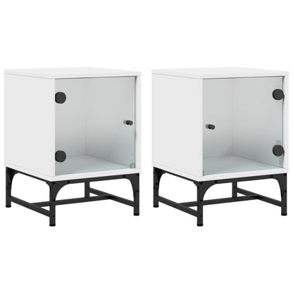 Tables de chevet avec portes en verre 2 pcs blanc 35x37x50 cm