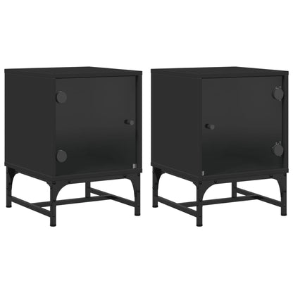 Tables de chevet avec portes en verre 2 pcs noir 35x37x50 cm