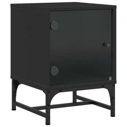 Tables de chevet avec portes en verre 2 pcs noir 35x37x50 cm