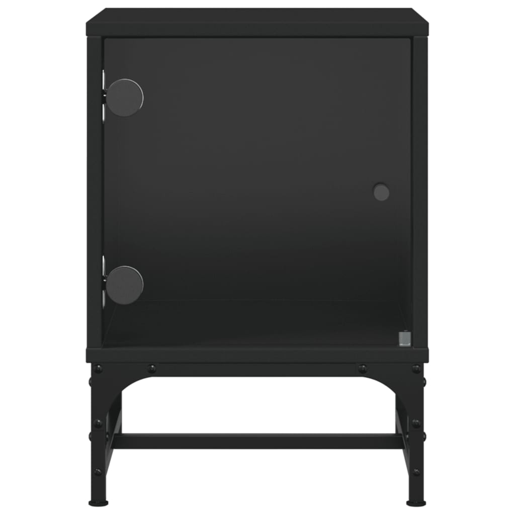 Tables de chevet avec portes en verre 2 pcs noir 35x37x50 cm