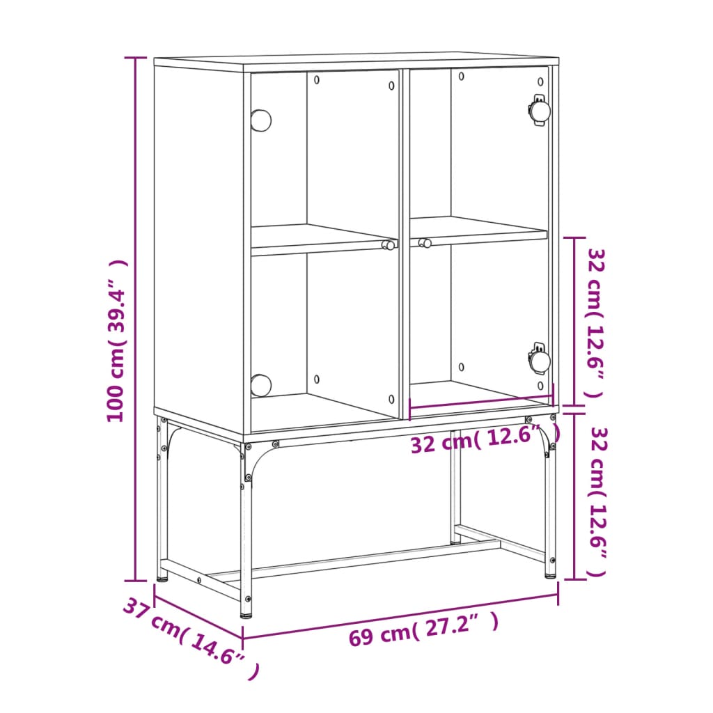 Armoire latérale avec portes en verre noir 69x37x100 cm