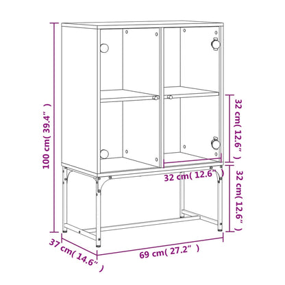 Armoire latérale avec portes en verre noir 69x37x100 cm