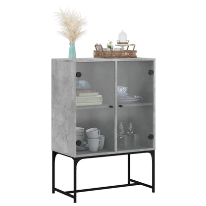 Armoire latérale avec portes en verre gris béton 69x37x100 cm