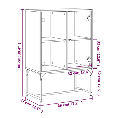 Armoire latérale avec portes en verre sonoma gris 69x37x100 cm