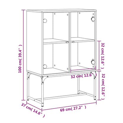 Armoire latérale avec portes en verre chêne marron 69x37x100 cm