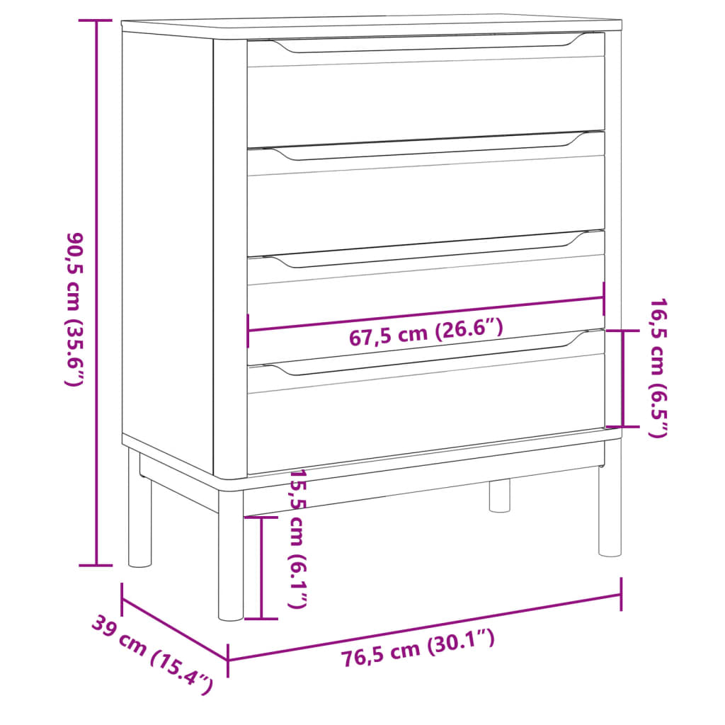 Commode FLORO blanc bois de pin massif