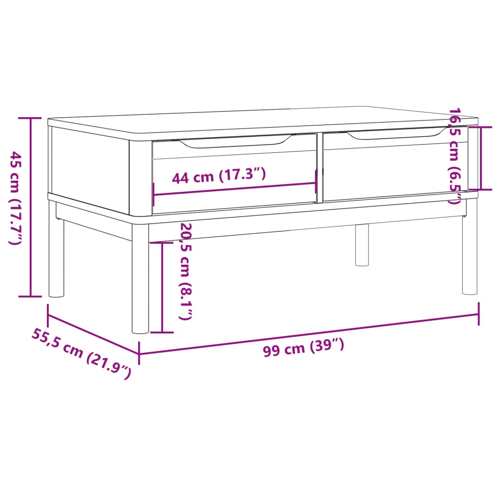 Table basse FLORO cire marron 99x55,5x45 cm bois massif de pin