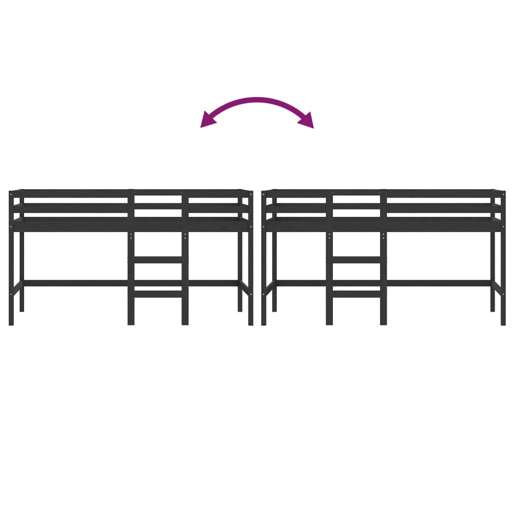 Lit mezzanine d'enfants sans matelas avec échelle noir 80x200cm