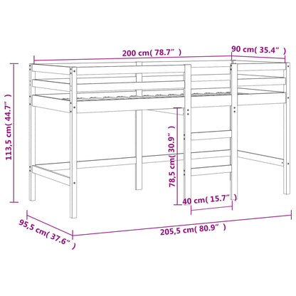 Lit mezzanine d'enfants sans matelas avec échelle 90x200 cm