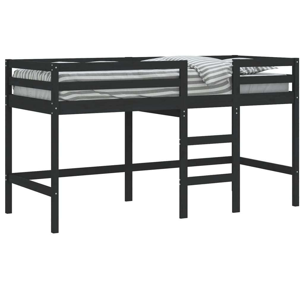 Lit mezzanine d'enfants sans matelas avec échelle noir 90x200cm