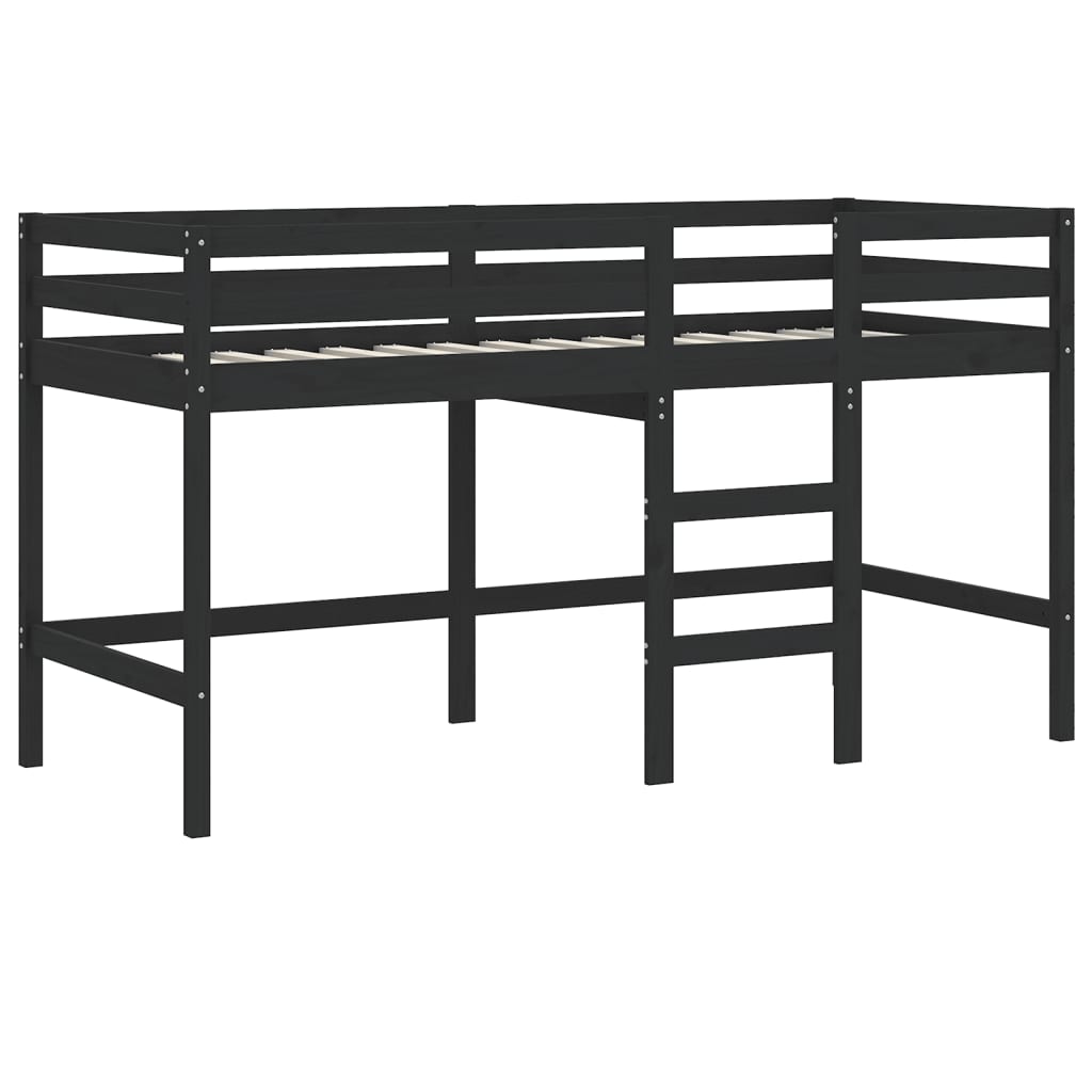 Lit mezzanine d'enfants sans matelas avec échelle noir 90x200cm