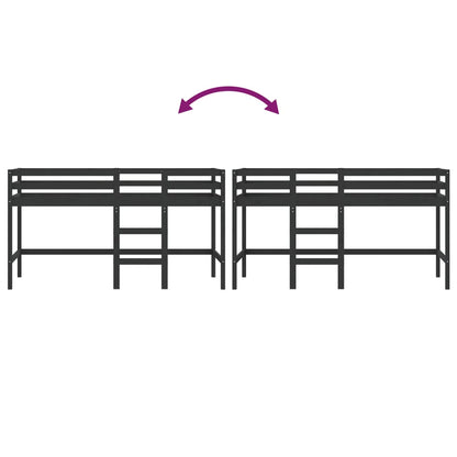 Lit mezzanine d'enfants sans matelas avec échelle noir 90x200cm