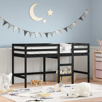 Lit mezzanine d'enfants sans matelas avec échelle noir 90x200cm