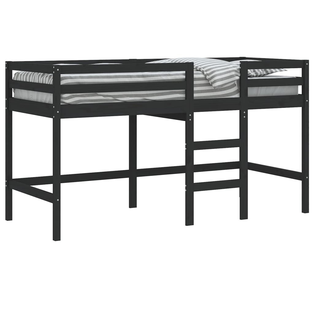 Lit mezzanine d'enfants sans matelas avec échelle noir 90x190cm