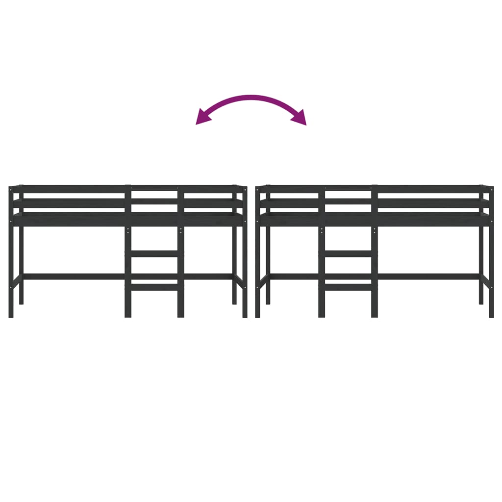 Lit mezzanine d'enfants sans matelas avec échelle noir 90x190cm