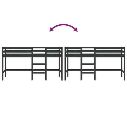 Lit mezzanine d'enfants sans matelas avec échelle noir 90x190cm