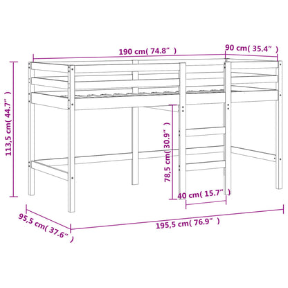 Lit mezzanine d'enfants sans matelas avec échelle noir 90x190cm