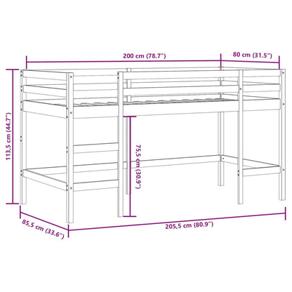 Lit mezzanine d'enfants sans matelas avec échelle 80x200 cm