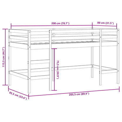 Lit mezzanine d'enfants sans matelas avec échelle 80x200 cm