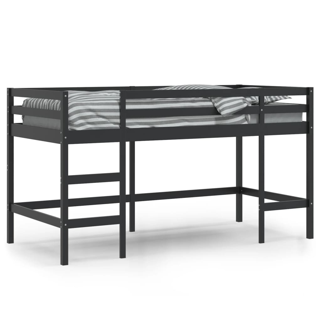 Lit mezzanine d'enfants sans matelas avec échelle noir 90x200cm