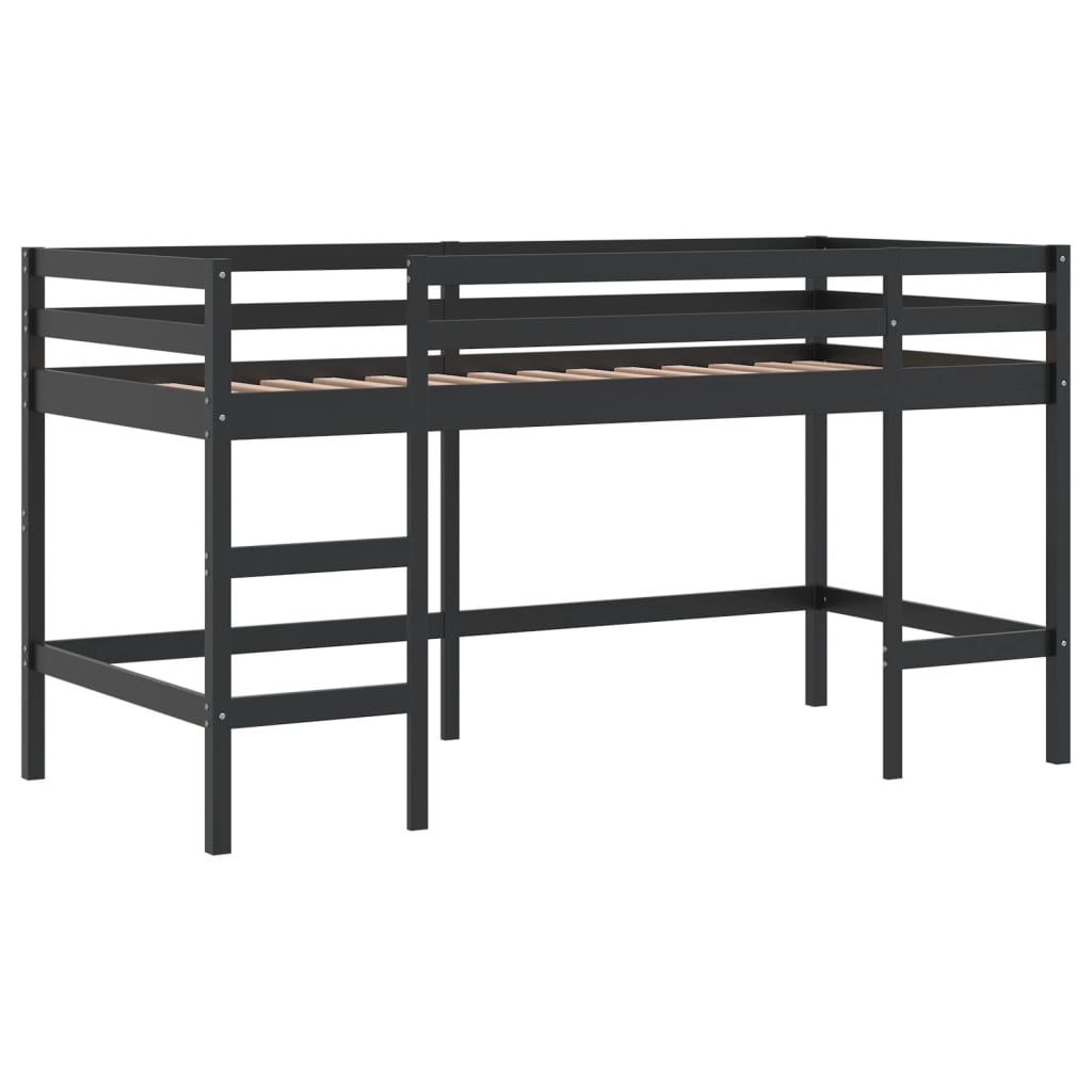 Lit mezzanine d'enfants sans matelas avec échelle noir 90x200cm