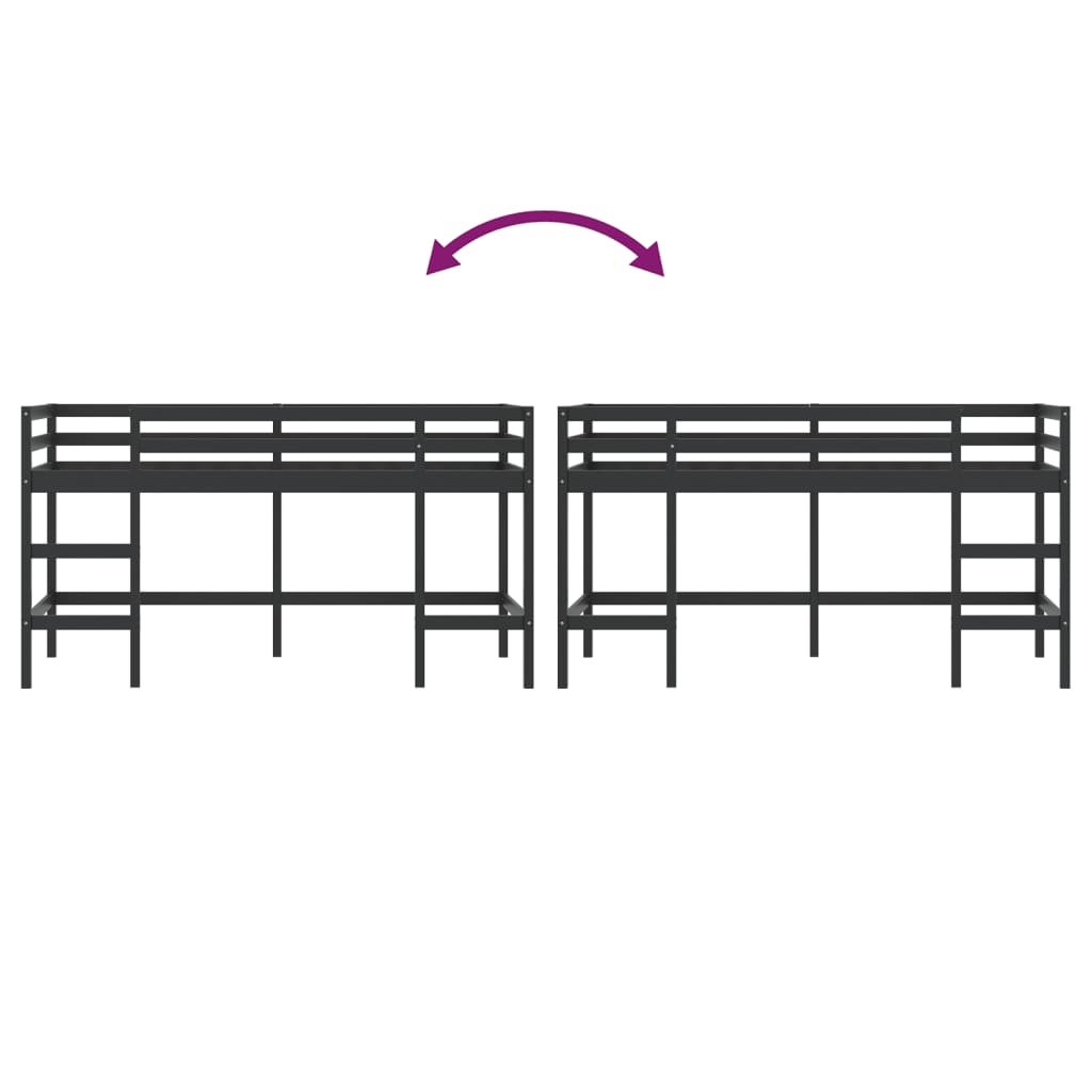 Lit mezzanine d'enfants sans matelas avec échelle noir 90x200cm