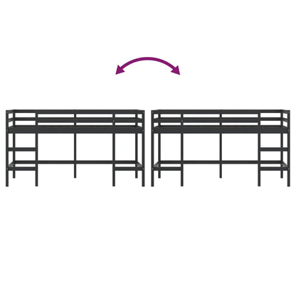 Lit mezzanine d'enfants sans matelas avec échelle noir 90x200cm