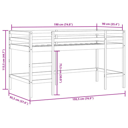 Lit mezzanine d'enfants sans matelas avec échelle 90x190 cm