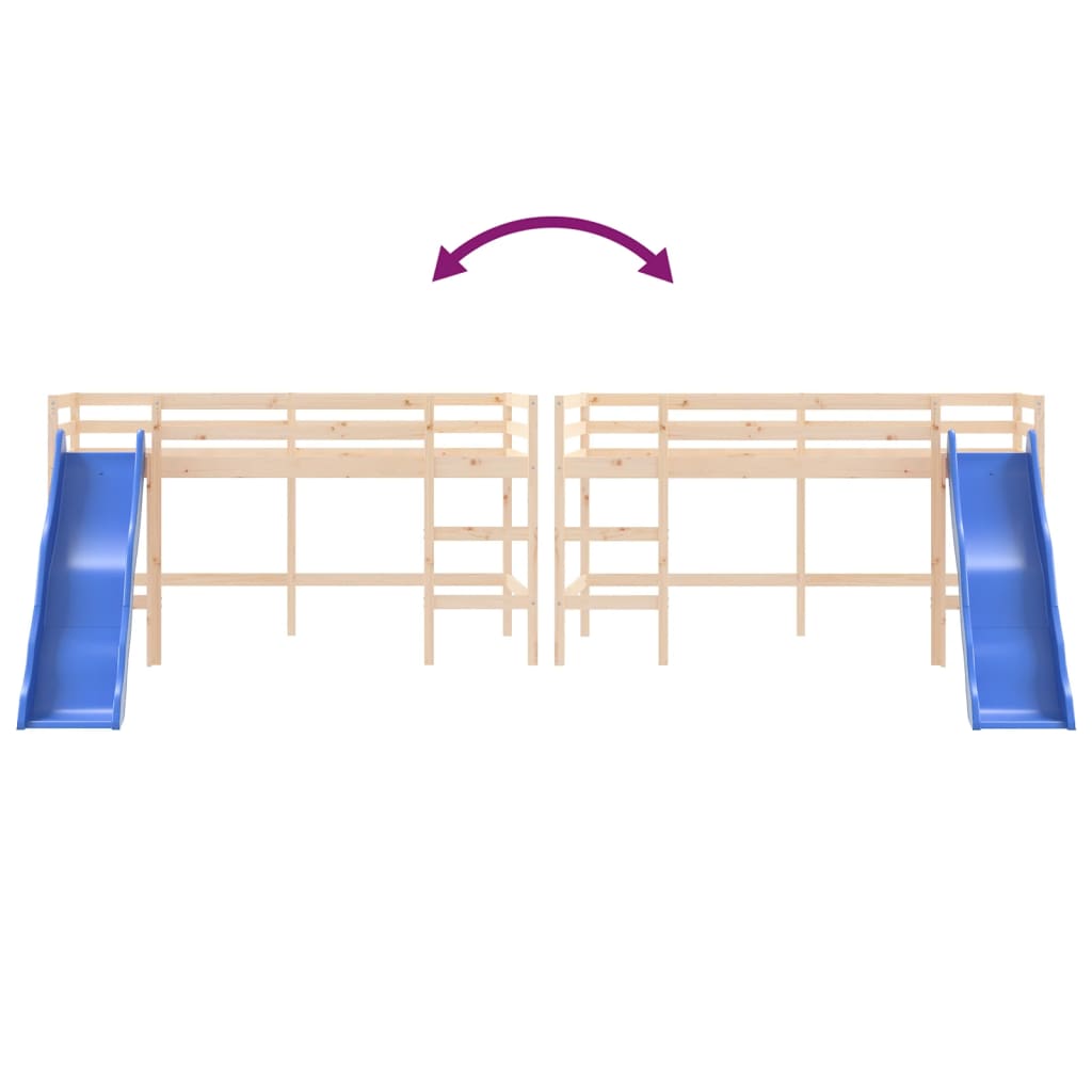 Lit mezzanine d'enfants sans matelas avec toboggan 80x200 cm