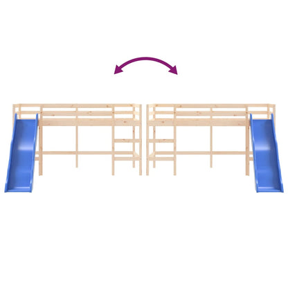 Lit mezzanine d'enfants sans matelas avec toboggan 80x200 cm