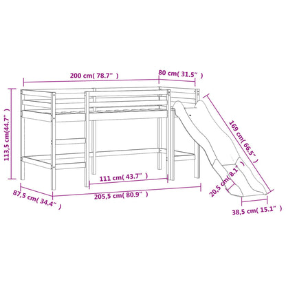 Lit mezzanine d'enfants sans matelas avec toboggan 80x200 cm