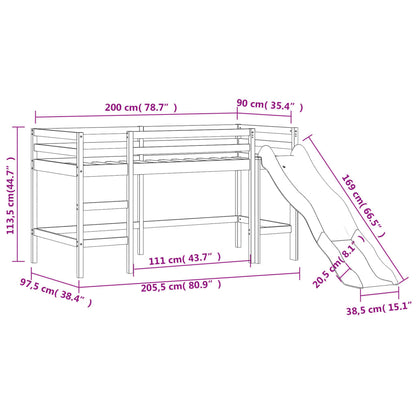 Lit mezzanine d'enfants sans matelas avec toboggan 90x200 cm