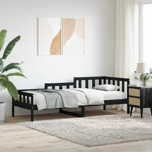 Lit de jour sans matelas noir 80x200 cm bois de pin massif