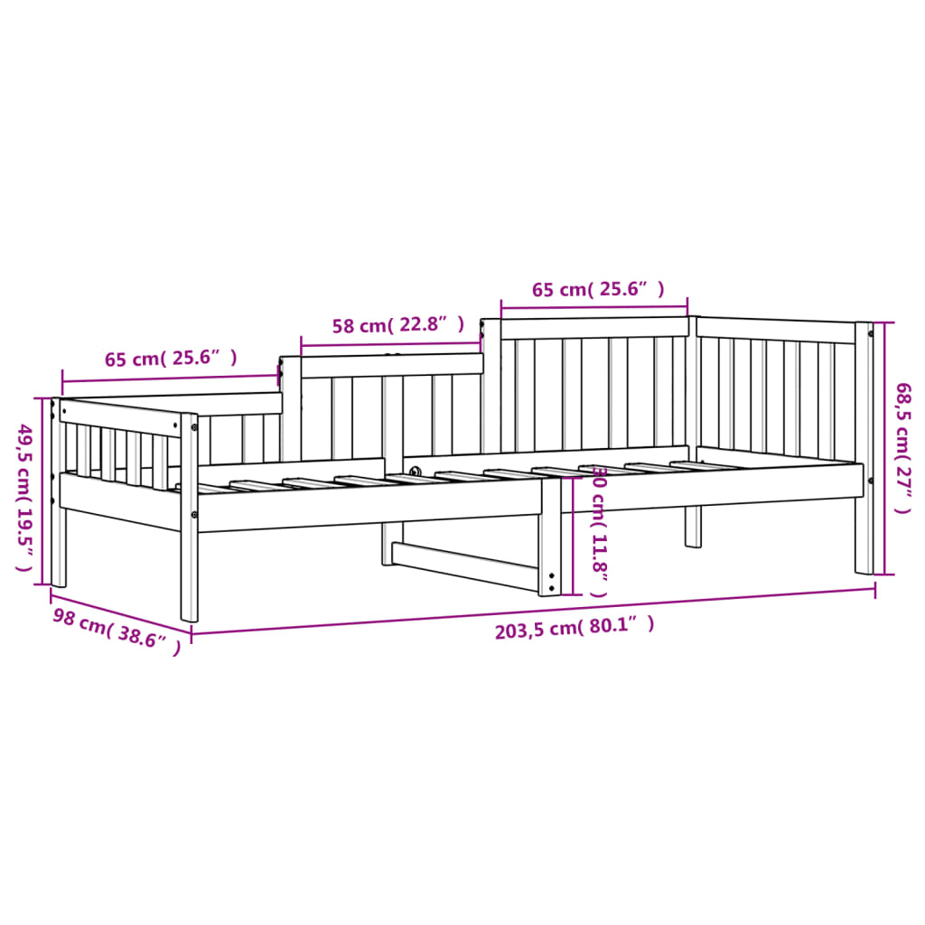 Lit de jour sans matelas blanc 90x200 cm bois de pin massif