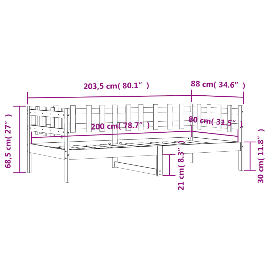 Lit de jour sans matelas 80x200 cm bois de pin massif