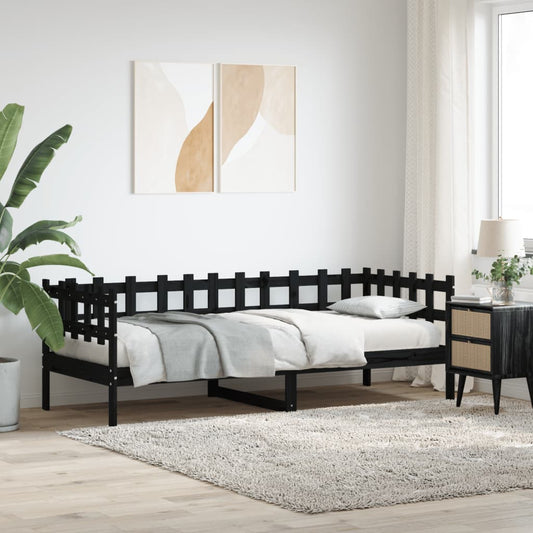 Lit de jour sans matelas noir 80x200 cm bois de pin massif