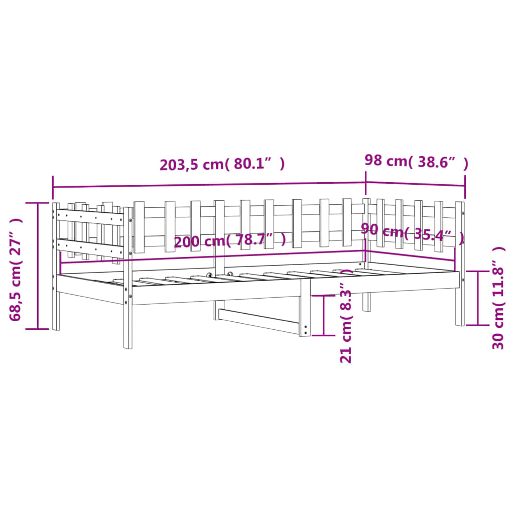 Lit de jour sans matelas 90x200 cm bois de pin massif