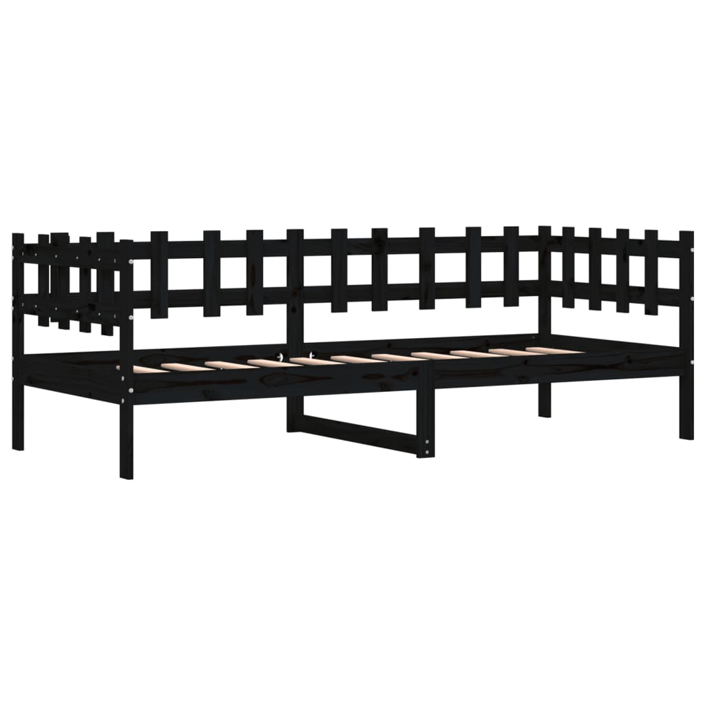 Lit de jour sans matelas noir 90x200 cm bois de pin massif