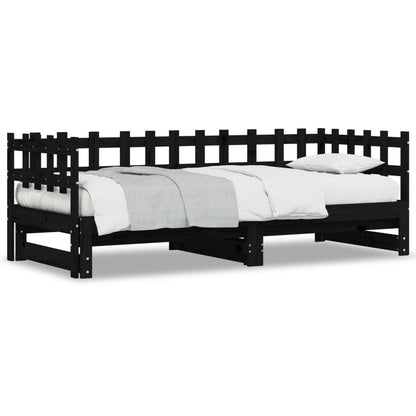 Lit coulissant sans matelas noir 2x(80x200) cm Bois massif