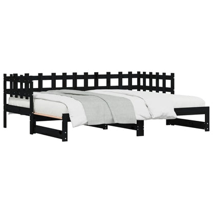 Lit coulissant sans matelas noir 2x(80x200) cm Bois massif