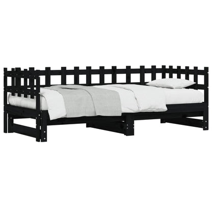 Lit coulissant sans matelas noir 2x(80x200) cm Bois massif