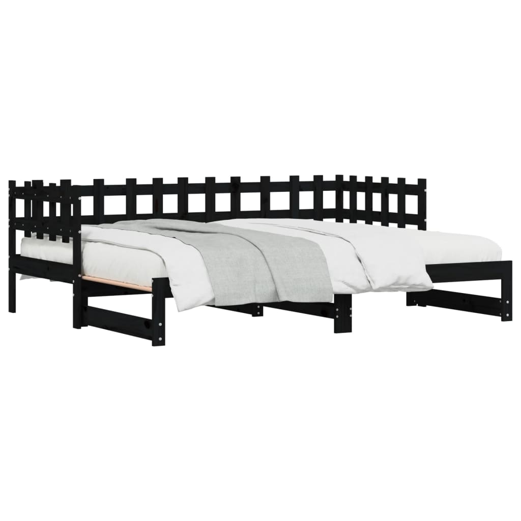 Lit coulissant sans matelas noir 2x(90x200) cm Bois massif