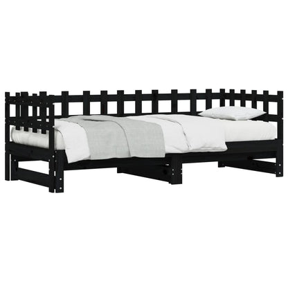 Lit coulissant sans matelas noir 2x(90x200) cm Bois massif