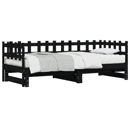 Lit coulissant sans matelas noir 2x(90x190) cm Bois massif