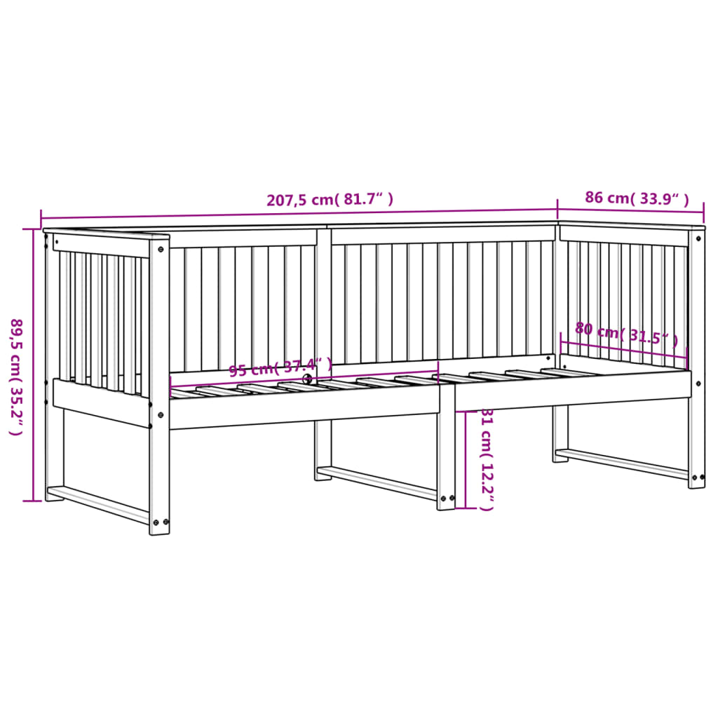 Lit de jour sans matelas blanc 80x200 cm bois de pin massif