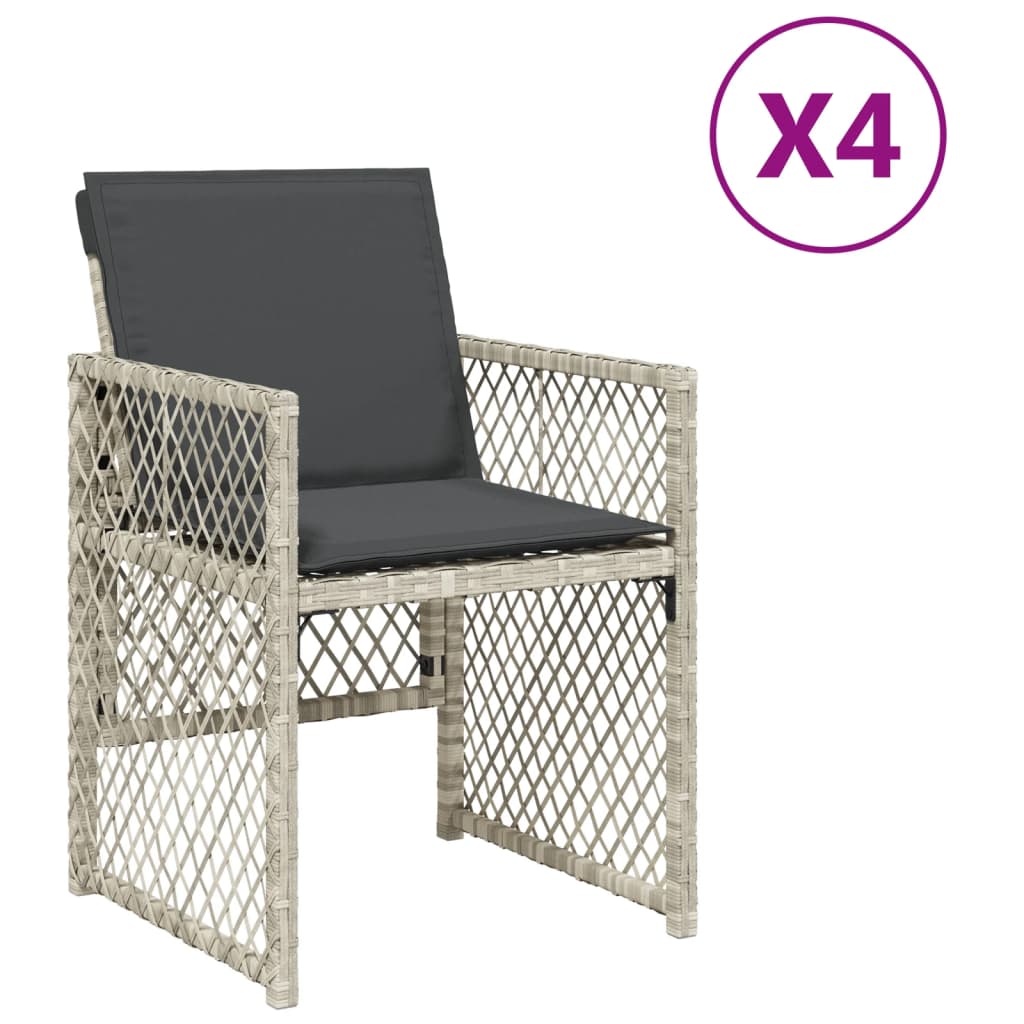 Chaises de jardin avec coussins lot de 4 gris clair poly rotin